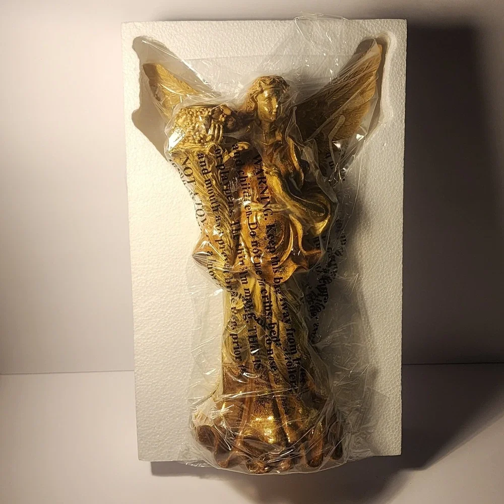 SILVESTRI Studio Angel w/ Fruit Candle Holder - Gold Tone - Glitter NIB NOS